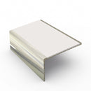 Square aluminium stair nosing, 56mm tread, white insert, bright polished finish