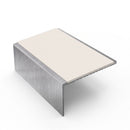 Square aluminium stair nosing, 56mm tread, white insert, mill finish finish