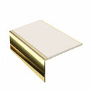 Square aluminium stair nosing, 56mm tread, white insert, mirrorflect gold finish