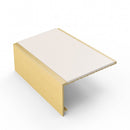Square aluminium stair nosing, 56mm tread, white insert, satin gold finish