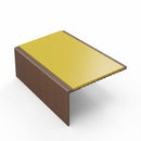 Square aluminium stair nosing, 56mm tread, yellow insert, dark bronze finish