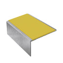 Square aluminium stair nosing, 56mm tread, yellow insert, mill finish finish