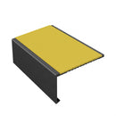 Square aluminium stair nosing, 56mm tread, yellow insert, satin black finish