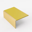 Square aluminium stair nosing, 56mm tread, yellow insert, satin gold finish