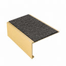 Square edge aluminium stair nosing, 56mm tread, obsidian (dark charcoal) Mor Grip insert, satin gold finish
