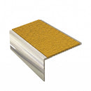Square edge aluminium stair nosing, 56mm tread, solar (golden yellow) Mor Grip insert, bright polished finish