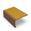 Square edge aluminium stair nosing, 56mm tread, solar (golden yellow) Mor Grip insert, dark bronze finish