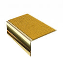 Square edge aluminium stair nosing, 56mm tread, solar (golden yellow) Mor Grip insert, mirrorflect gold finish