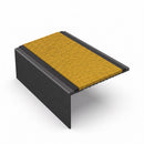 Square edge aluminium stair nosing, 56mm tread, solar (golden yellow) Mor Grip insert, satin black finish