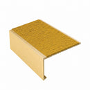 Square edge aluminium stair nosing, 56mm tread, solar (golden yellow) Mor Grip insert, satin gold finish