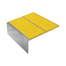 Square edge aluminium stair nosing, 85mm tread, brimstone (safety yellow) exterior grip insert, mill finish finish