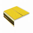 Square edge aluminium stair nosing, 85mm tread, brimstone (safety yellow) exterior grip insert, mirrorflect gold finish