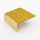 Square edge aluminium stair nosing, 85mm tread, brimstone (safety yellow) exterior grip insert, satin gold finish