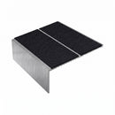 Square edge aluminium stair nosing, 85mm tread, coal (black) exterior grip insert, mill finish finish