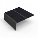 Square edge aluminium stair nosing, 85mm tread, coal (black) exterior grip insert, satin black finish