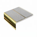 Square edge aluminium stair nosing, 85mm tread, everest (light grey) exterior grip insert, mirrorflect gold finish