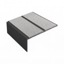 Square edge aluminium stair nosing, 85mm tread, everest (light grey) exterior grip insert, satin black finish