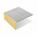 Square edge aluminium stair nosing, 85mm tread, everest (light grey) exterior grip insert, satin gold finish
