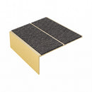 Square edge aluminium stair nosing, 85mm tread, obsidian (dark charcoal) Mor Grip insert, satin gold finish
