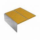 Square edge aluminium stair nosing, 85mm tread, solar (golden yellow) Mor Grip insert, mill finish finish