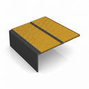 Square edge aluminium stair nosing, 85mm tread, solar (golden yellow) Mor Grip insert, satin black finish