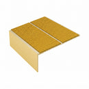Square edge aluminium stair nosing, 85mm tread, solar (golden yellow) Mor Grip insert, satin gold finish
