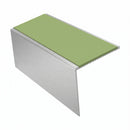 Square Aluminium Stair Nosing 2.75m 56mm Tread Single, apple green insert, Satin Silver finish