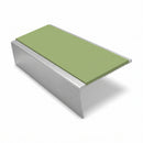 Square Aluminium Stair Nosing 2.44m | 46mm Tread | 25mm Ri, apple green insert, Satin Silver finish