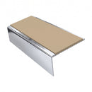 Square Aluminium Stair Nosing 2.44m | 46mm Tread | 25mm Ri, beige insert, Mirrorflect Silver finish