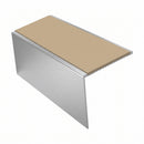 Square Aluminium Stair Nosing 2.75m 56mm Tread Single, beige insert, Satin Silver finish