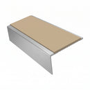 Square Aluminium Stair Nosing 2.44m | 46mm Tread | 25mm Ri, beige insert, Satin Silver finish