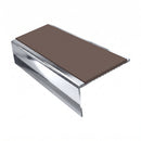 Square Aluminium Stair Nosing 2.44m | 46mm Tread | 25mm Ri, brown insert, Mirrorflect Silver finish