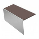 Square Aluminium Stair Nosing 2.75m 56mm Tread Single, brown insert, Satin Silver finish