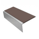 Square Aluminium Stair Nosing 2.44m | 46mm Tread | 25mm Ri, brown insert, Satin Silver finish