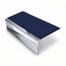 Square Aluminium Stair Nosing 2.44m | 46mm Tread | 25mm Ri, dark blue insert, Mirrorflect Silver finish