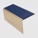 Square Aluminium Stair Nosing 2.75m 56mm Tread Single, dark blue insert, Satin Bronze finish