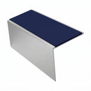 Square Aluminium Stair Nosing 2.75m 56mm Tread Single, dark blue insert, Satin Silver finish