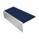 Square Aluminium Stair Nosing 2.44m | 46mm Tread | 25mm Ri, dark blue insert, Satin Silver finish