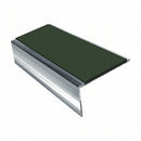 Square Aluminium Stair Nosing 2.44m | 46mm Tread | 25mm Ri, dark green insert, Mirrorflect Silver finish