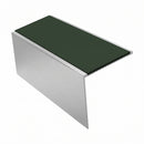 Square Aluminium Stair Nosing 2.75m 56mm Tread Single, dark green insert, Satin Silver finish