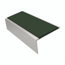 Square Aluminium Stair Nosing 2.44m | 46mm Tread | 25mm Ri, dark green insert, Satin Silver finish