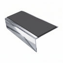 Square Aluminium Stair Nosing 2.44m | 46mm Tread | 25mm Ri, dark grey insert, Mirrorflect Silver finish