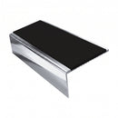 Square Aluminium Stair Nosing 2.44m | 46mm Tread | 25mm Ri, premium black insert, Mirrorflect Silver finish