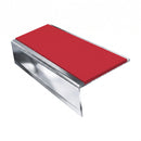 Square Aluminium Stair Nosing 2.44m | 46mm Tread | 25mm Ri, red insert, Mirrorflect Silver finish