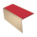 Square Aluminium Stair Nosing 2.75m 56mm Tread Single, red insert, Satin Bronze finish