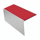 Square Aluminium Stair Nosing 2.75m 56mm Tread Single, red insert, Satin Silver finish