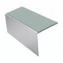 Square Aluminium Stair Nosing 2.75m 56mm Tread Single, sage green insert, Satin Silver finish