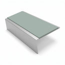 Square Aluminium Stair Nosing 2.44m | 46mm Tread | 25mm Ri, sage green insert, Satin Silver finish