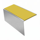 Square Aluminium Stair Nosing 2.75m 56mm Tread Single, yellow insert, Satin Silver finish