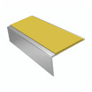 Square Aluminium Stair Nosing 2.44m | 46mm Tread | 25mm Ri, yellow insert, Satin Silver finish